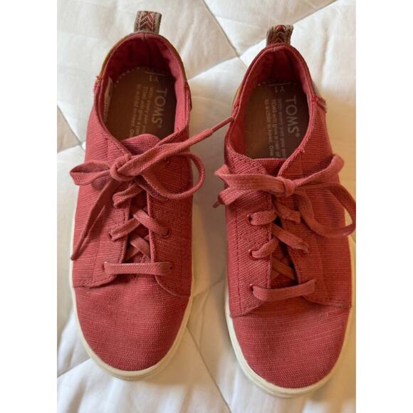TOMS Lenny Lace Up Cotton Canvas Sneakers Casual Shoes Big Kid Size 1 - Picture 4 of 8